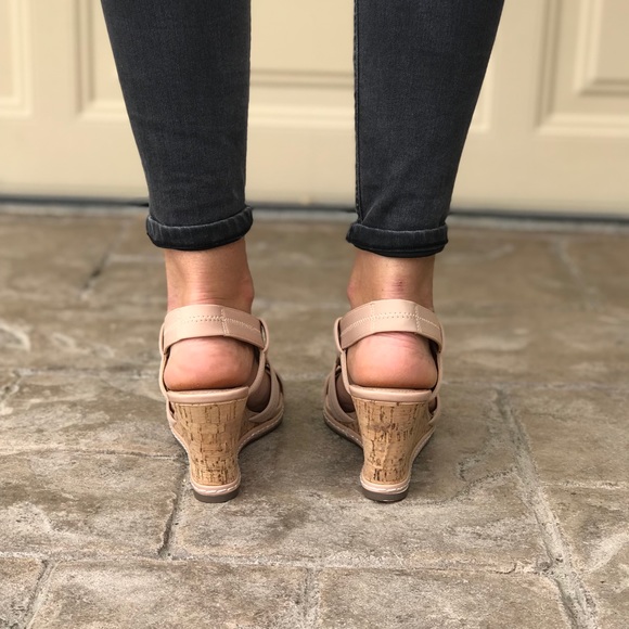 Cream Slingback Cork Platform Wedge Sandal - Picture 2 of 5